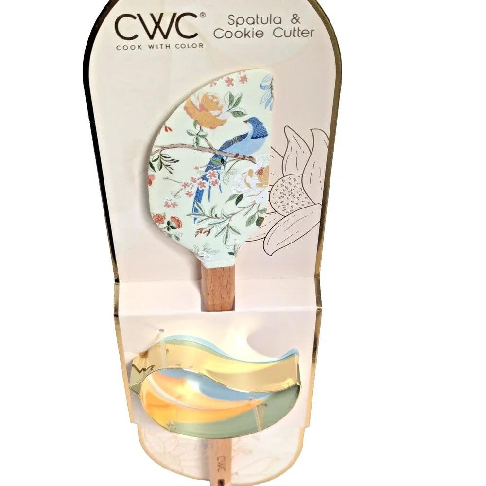 CWC Cook with Color Peacock Spatula Bird Cooke Cutter 12-in Silicone Wood Metal